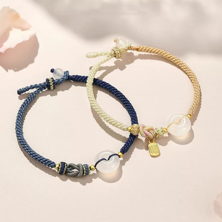 Braccialetto di corda intrecciata con fibbia in agata bianca fatta a mano con Buddha Stones , fortuna, felicità e protezione