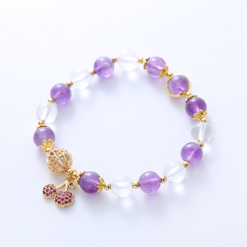 Braccialetto con ciondolo a forma di ciliegia positiva in cristallo bianco ametista naturale Buddha Stones