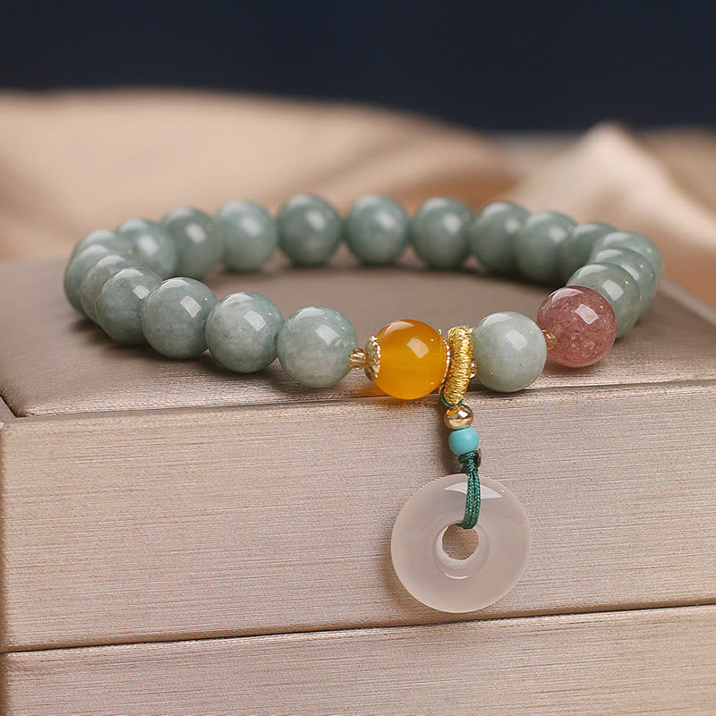 Braccialetto Buddha Stones Natural Jade Strawberry Quartz Bead Peace Buckle Prosperity