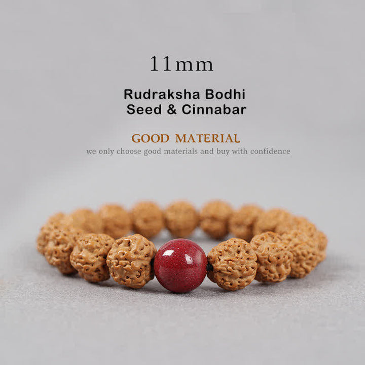 Buddha Stones Tibet Rudraksha Bodhi Seed Dzi Bead Ambra Turchese Bracciale della Ricchezza - 11 mm - Seme e cinabro di Rudraksha Bodhi - image 21