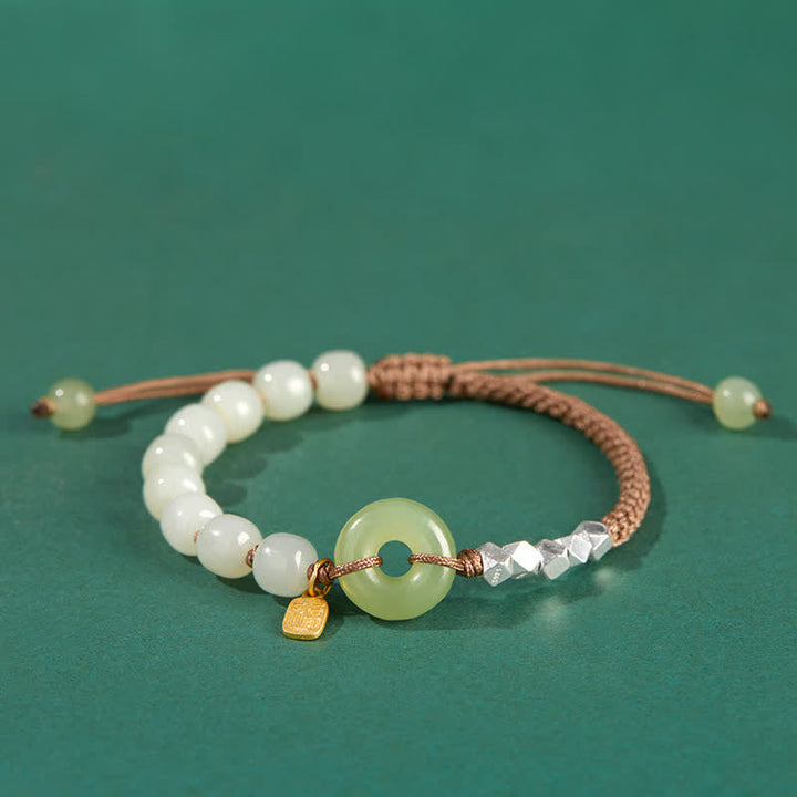 Braccialetto con ciondolo di fortuna e felicità con perline e fibbia della pace in giada Hetian in argento sterling 925 Buddha Stones - Cachi - image 17