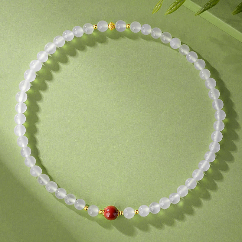 Braccialetto di protezione a doppio giro Buddha Stones in argento sterling 925 con agata bianca naturale e cinabro - image 9