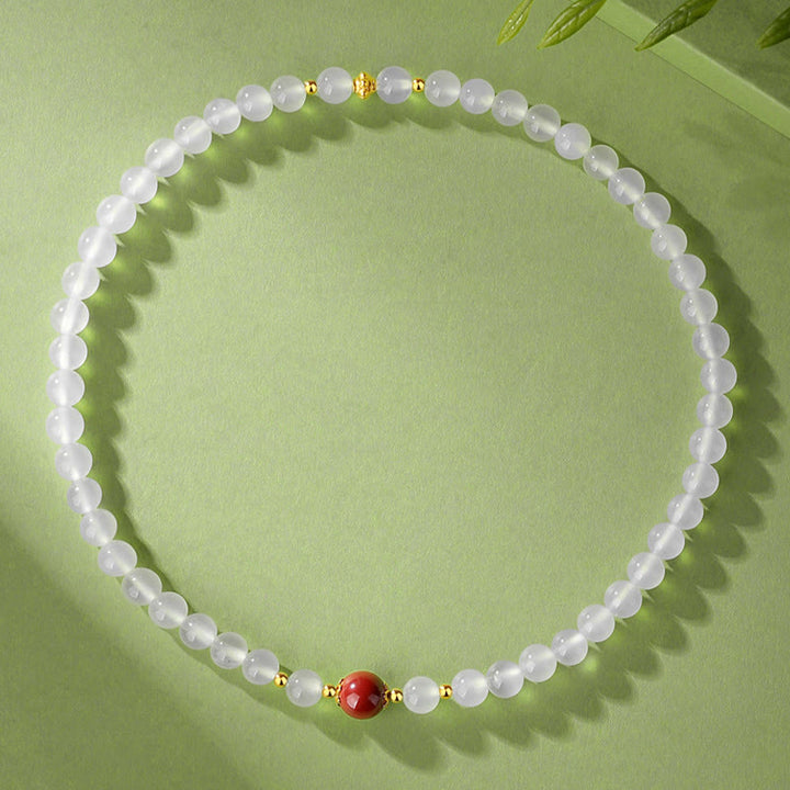 Braccialetto di protezione a doppio giro Buddha Stones in argento sterling 925 con agata bianca naturale e cinabro - image 9