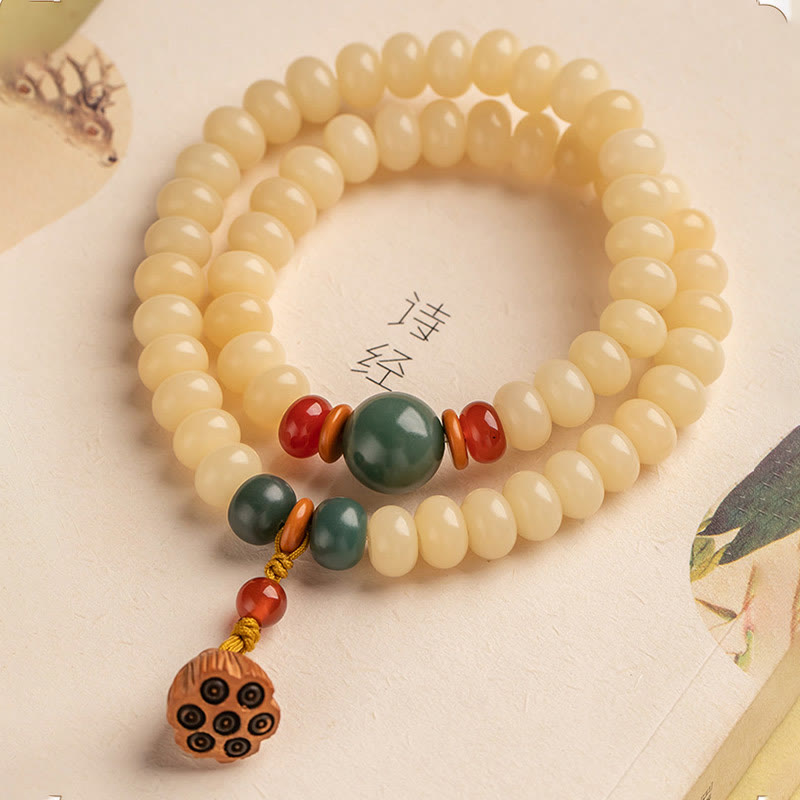 Braccialetto doppio giro Buddha Stones Bodhi Seed Lotus Baccello Charm Peace