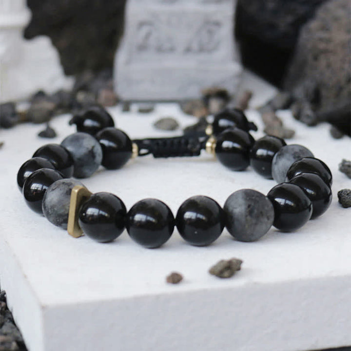 Braccialetto di purificazione con pietra glitterata nera e ossidiana nera