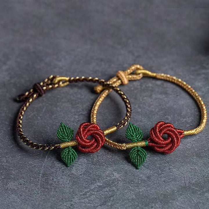 Braccialetto fatto a mano con nodo della pace , Buddha Stones, fiore di rosa, corda a otto fili, fortuna