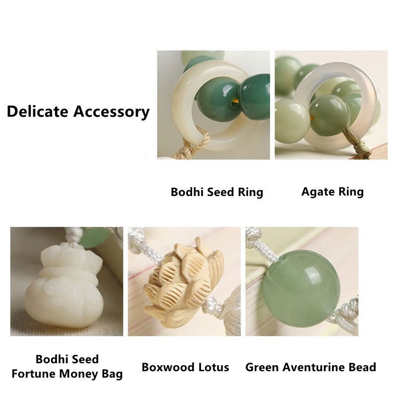 Buddha Stones Naturale Gradiente Bodhi Seed Fortuna Sacchetto di Denaro Loto Saggezza Nappa Polso Mala