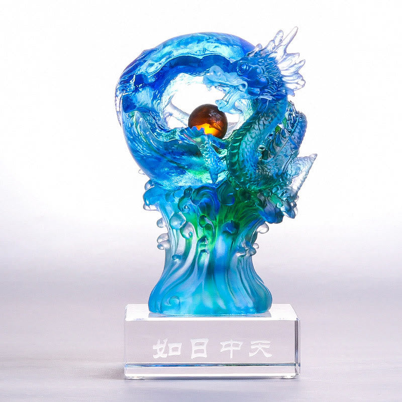 Buddha Stones fatte a mano Drago azzurro Liuli Cristallo Arte Pezzo Successo Protezione Casa Ufficio Decorazione - Piccolo 8*8*16,3 cm/3,15*3,15*6,42 pollici - image 0