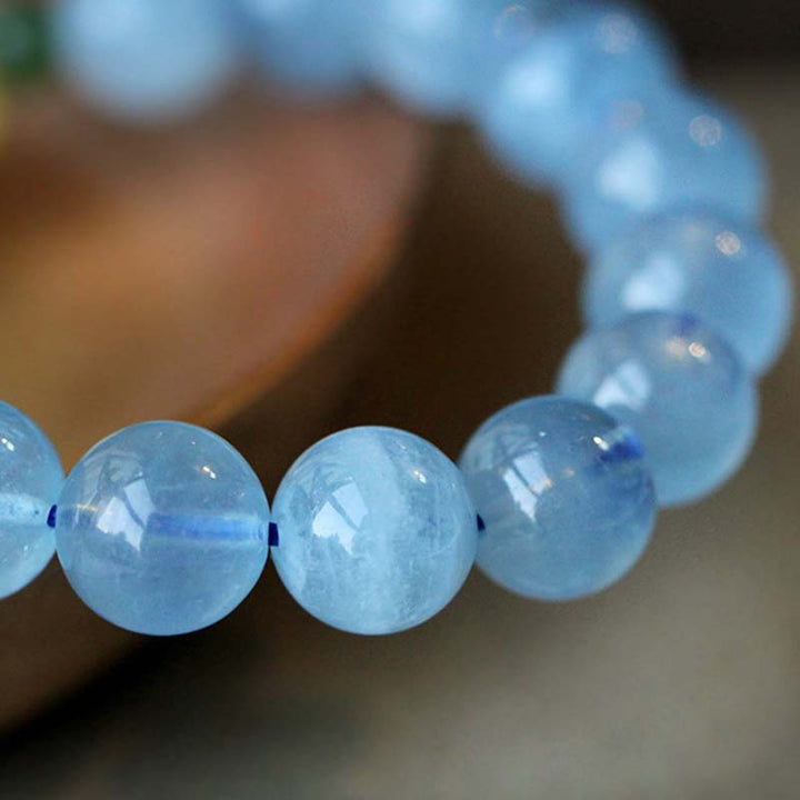 Braccialetto di guarigione della serenità con perle di ambra e acquamarina naturale