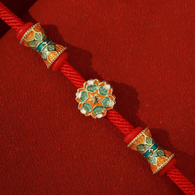 Buddha Stones Dunhuang 925 Sterling Silver Lotus Drum Nuovo inizio Braccialetto in corda rossa - image 5