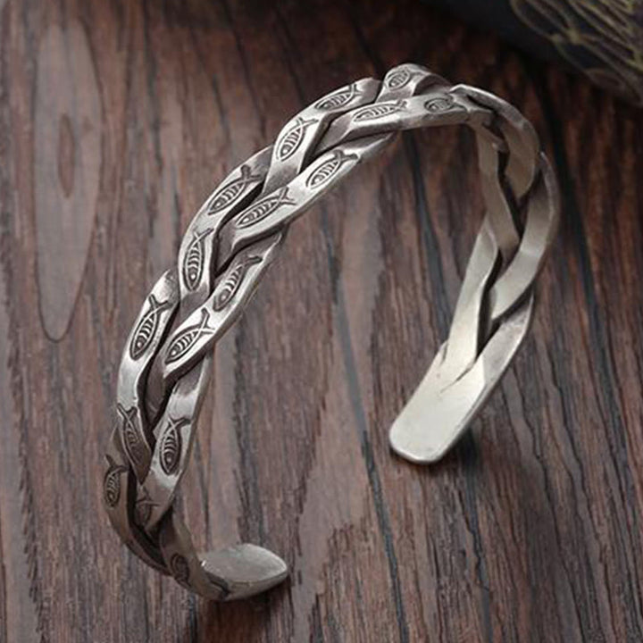 Bracciale rigido con Buddha Stones pesce koi con design intrecciato, fortuna e ricchezza