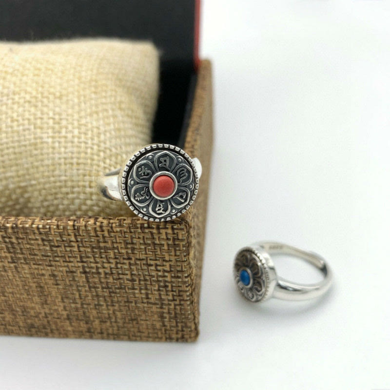 Anello girevole con Buddha Stones tibetano Om Mani Padme Hum Peace