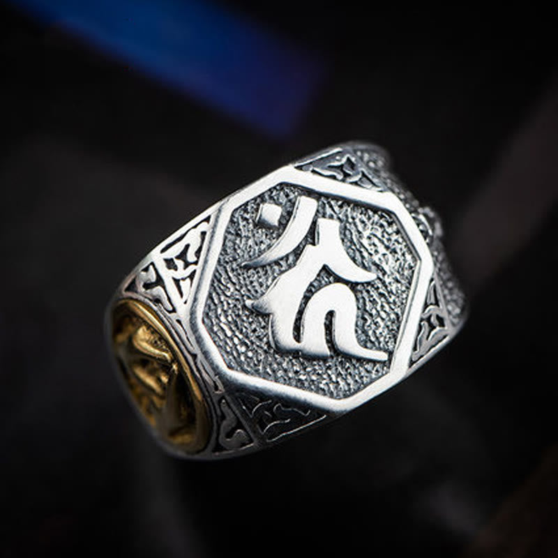 Anello regolabile con protezione intagliata in argento sterling 925 con design sanscrito Buddha Stones - image 3