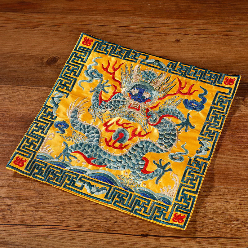 Buddha Stones Gru Fenice Drago Kirin Ricamato Tazza Sottobicchiere Tazza da Tè Quadrato Kung Fu Tappetino da Tè