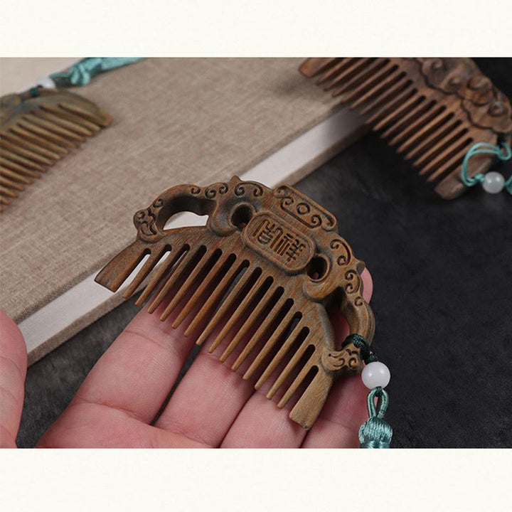 Pettine con nappa di cura inciso a forma di fiore di peonia volpe sandalo verde