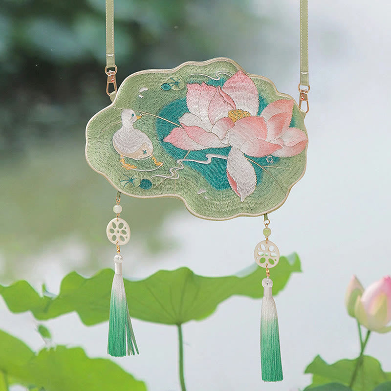 Buddha Stones Fortuna Ricamo Loto Koi Pesce Coniglio Fiore Borsa Hanfu Borsa a Tracolla Borsa a Tracolla - image 1