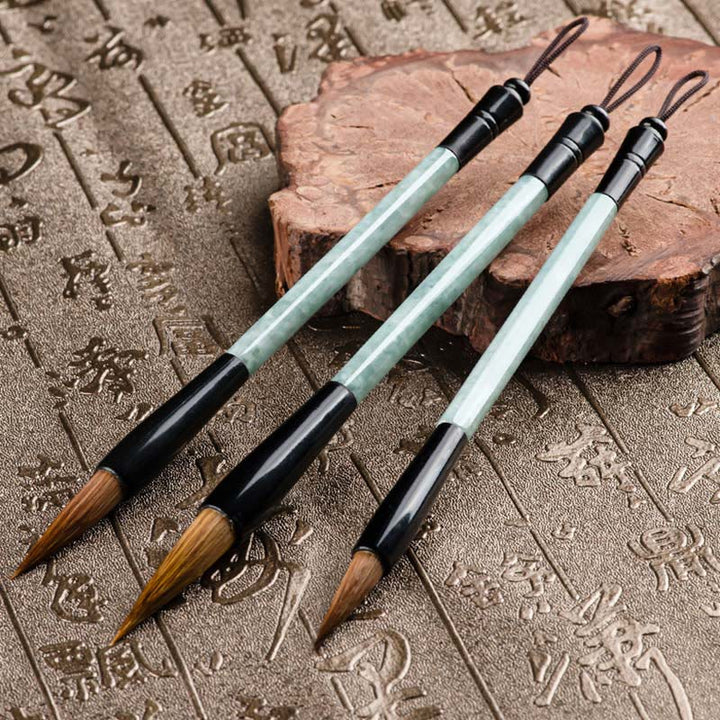 Buddha Stones Giada naturale Fortuna Pennarello per calligrafia cinese Pennello per scrittura cinese con scatola regalo