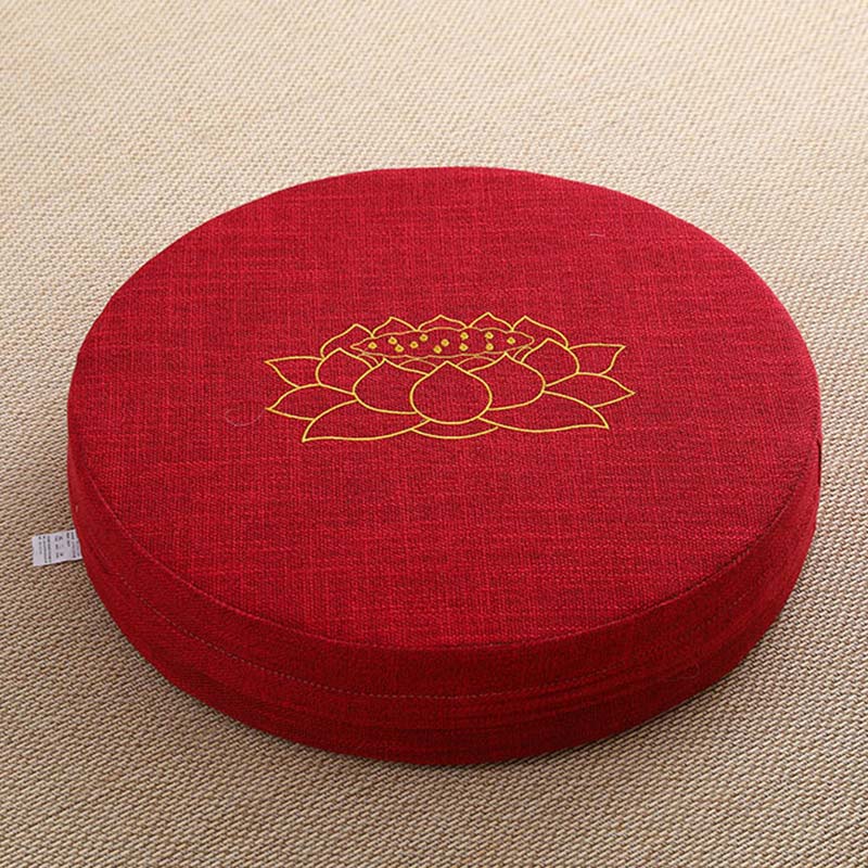 Cuscino per seduta da meditazione in cotone e lino con ricamo di loto Buddha Stones