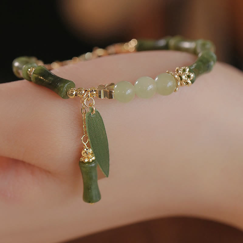Braccialetto Buddha Stones Jade Bamboo Leaf Mughetto Modello Fortuna Abbondanza - Foglia di bambù verde (circonferenza del polso 16-20 cm) - image 0