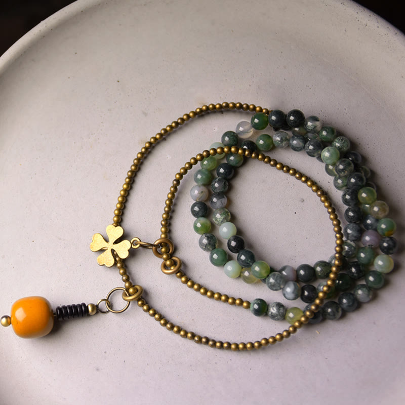 Bracciale multistrato in rame e agata muschiata Buddha Stones Lucky