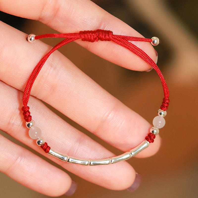 Braccialetto intrecciato con perline di protezione in argento sterling 925 Buddha Stones, agata bianca e agata rossa - image 3