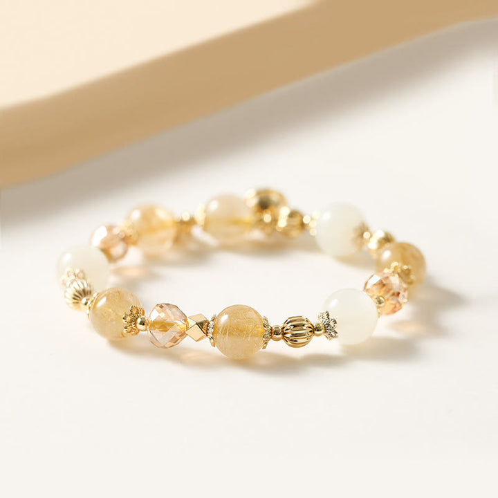 Braccialetto con ciondolo fortunato con campanella della ricchezza in quarzo rutilato dorato placcato oro 14K Buddha Stones