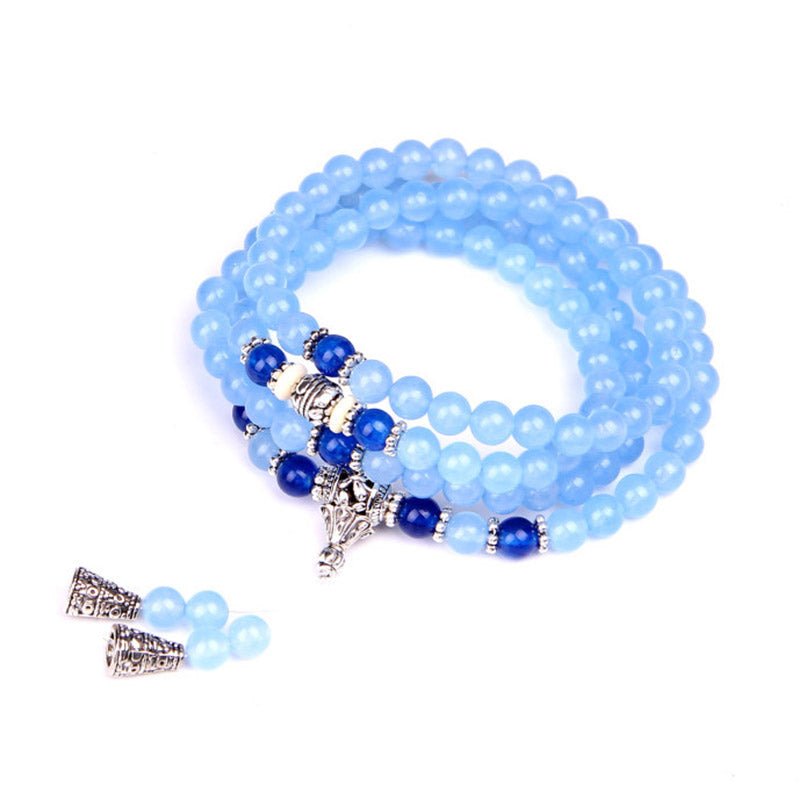 Buddha Stones 108 Perle Bracciale Mala di Cristallo Blu per Guarigione