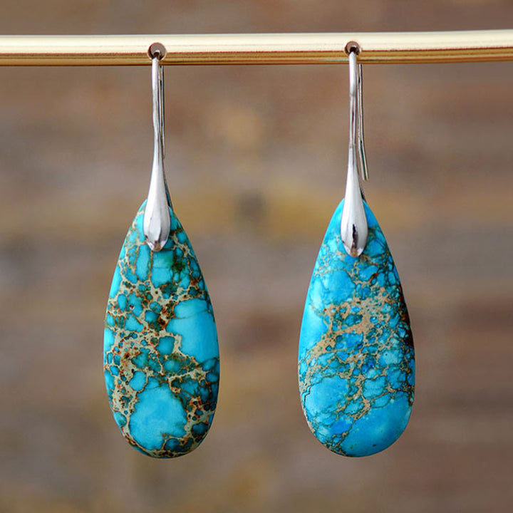 Orecchini di felicità in cristallo di pietra dell'imperatore Buddha Stones - Pietra dell'imperatore blu 5,5*1,6 cm - image 7