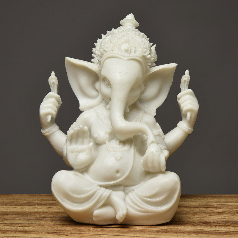 Buddha Stones Ganesh Ganpati Statua Elefante Ricchezza Benedizione Decorazione Casa - Bianco - image 8
