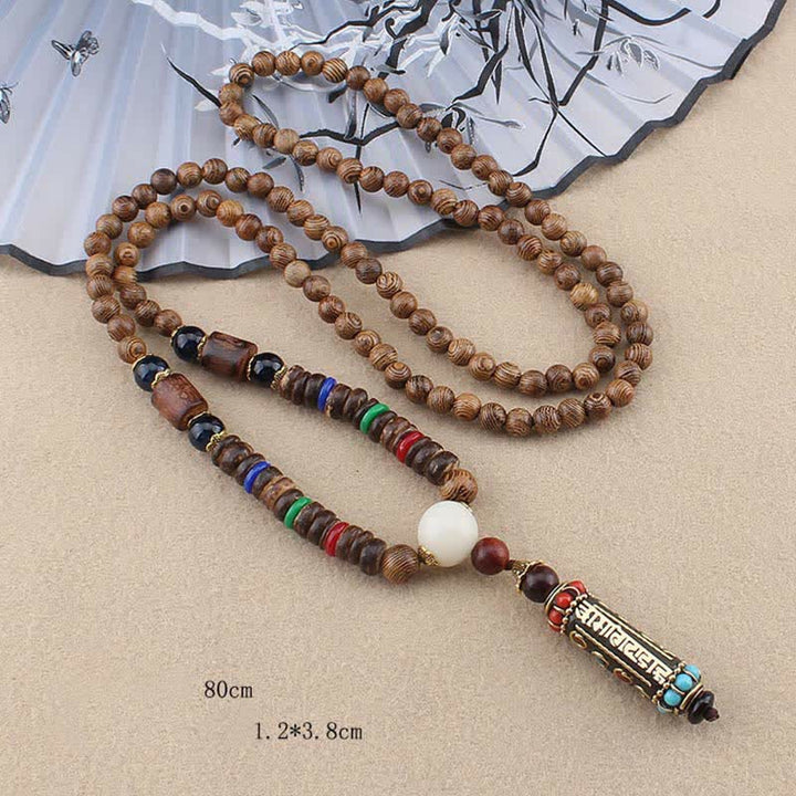 Ciondolo per collana in legno di wenge con Buddha Stones tibetano Om Mani Padme Hum Dzi - image 5