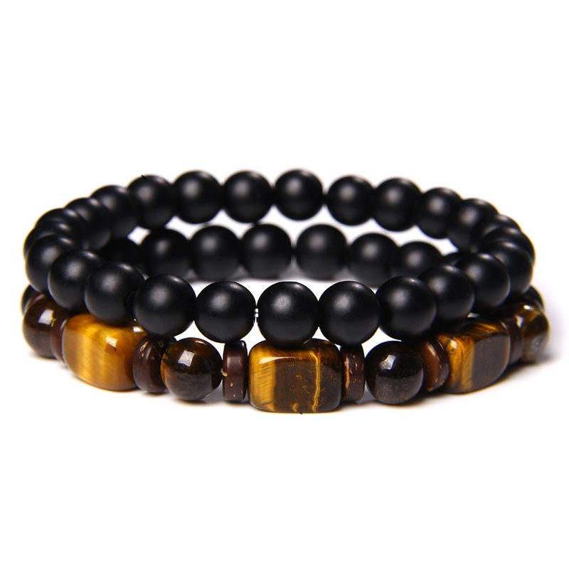 Braccialetto del coraggio in pietra ematite con occhio di tigre e pietre smerigliate Buddha Stones