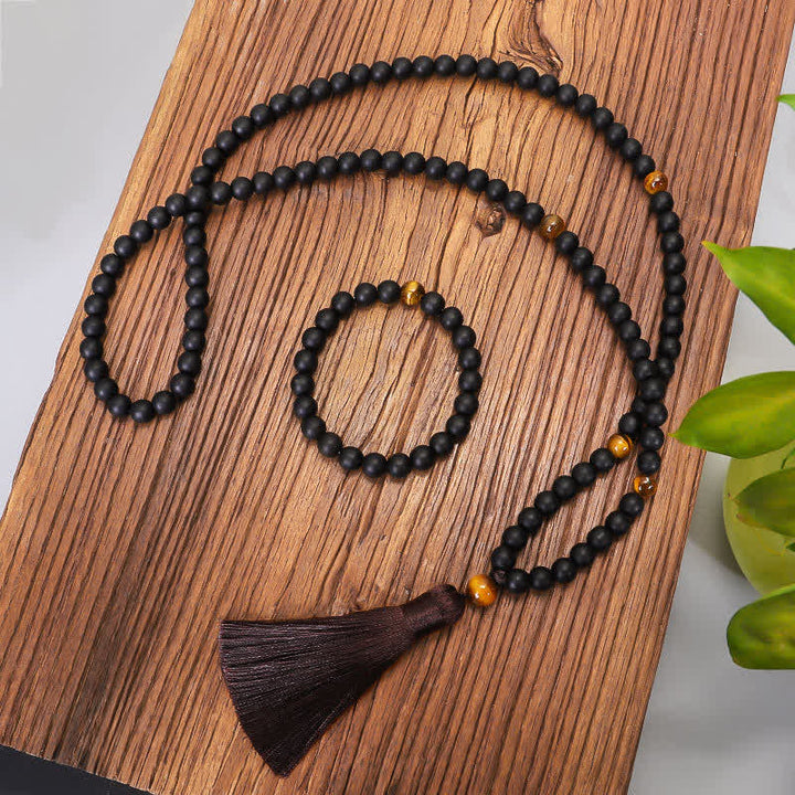 Buddha Stones 108 Mala Beads Pietra smerigliata Occhio di tigre Bracciale Collana Pendente