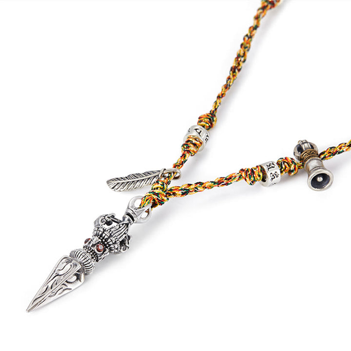 Buddha Stones Tibetano Fatto a Mano 925 Sterling Silver Dorje Vajra Om Mani Padme Hum Piuma Forza Collana Pendente - image 7