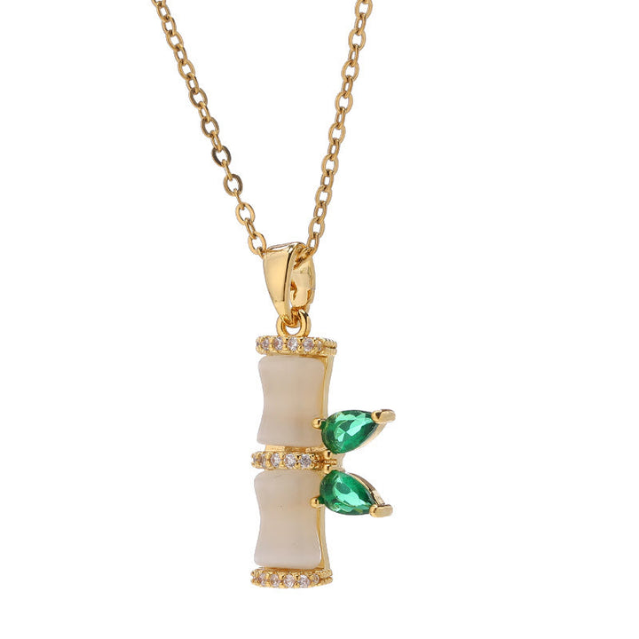 Collana pendente con Buddha Stones placcate in oro 18K, calcedonio, bambù, strass, armonia