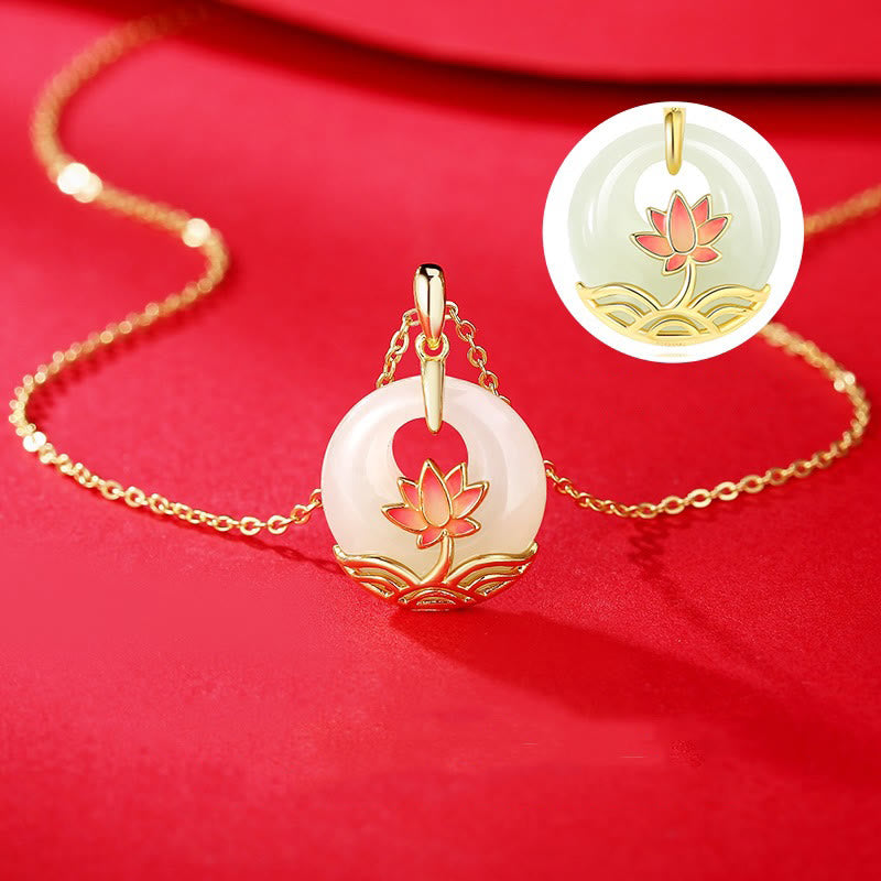 Collana con ciondolo a forma di fiore di loto in giada bianca Hetian, in argento sterling 925, Buddha Stones - image 4