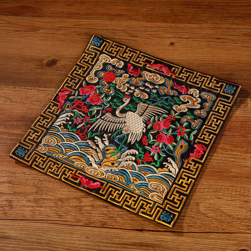 Buddha Stones Gru Fenice Drago Kirin Ricamato Tazza Sottobicchiere Tazza da Tè Quadrato Kung Fu Tappetino da Tè