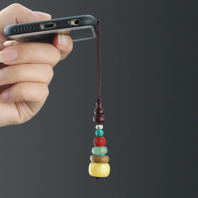 Decorazione appesa al telefono positivo in legno di sandalo verde, legno di ebano, pagoda a sette strati