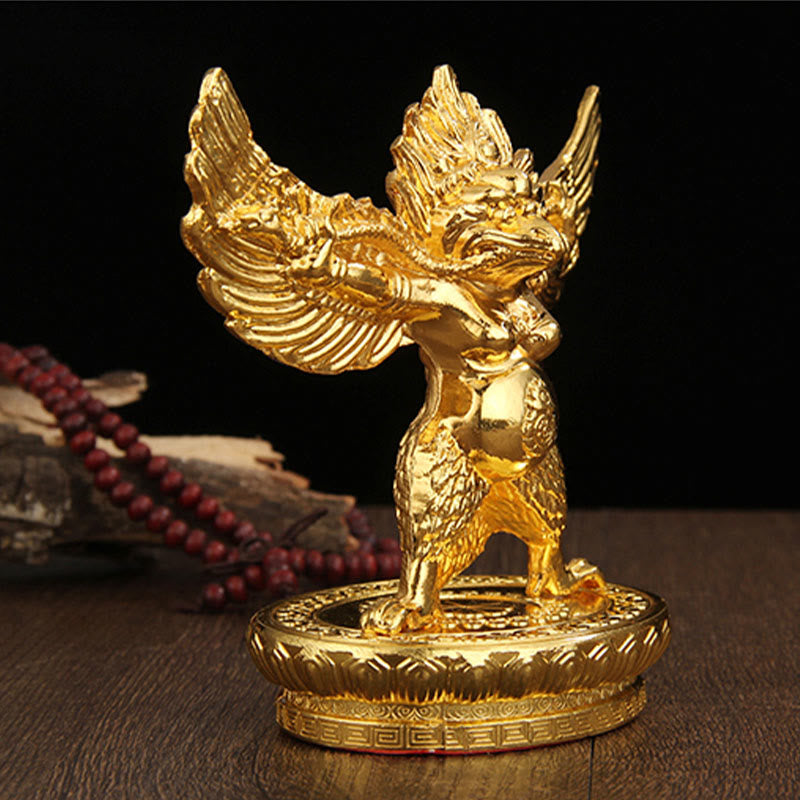 Decorazione per la casa in lega di protezione per uccelli Garuda in oro tibetano - image 1