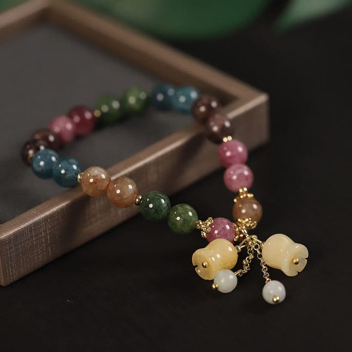 Braccialetto dell'amore con perline di fiori di tormalina colorata naturale Buddha Stones