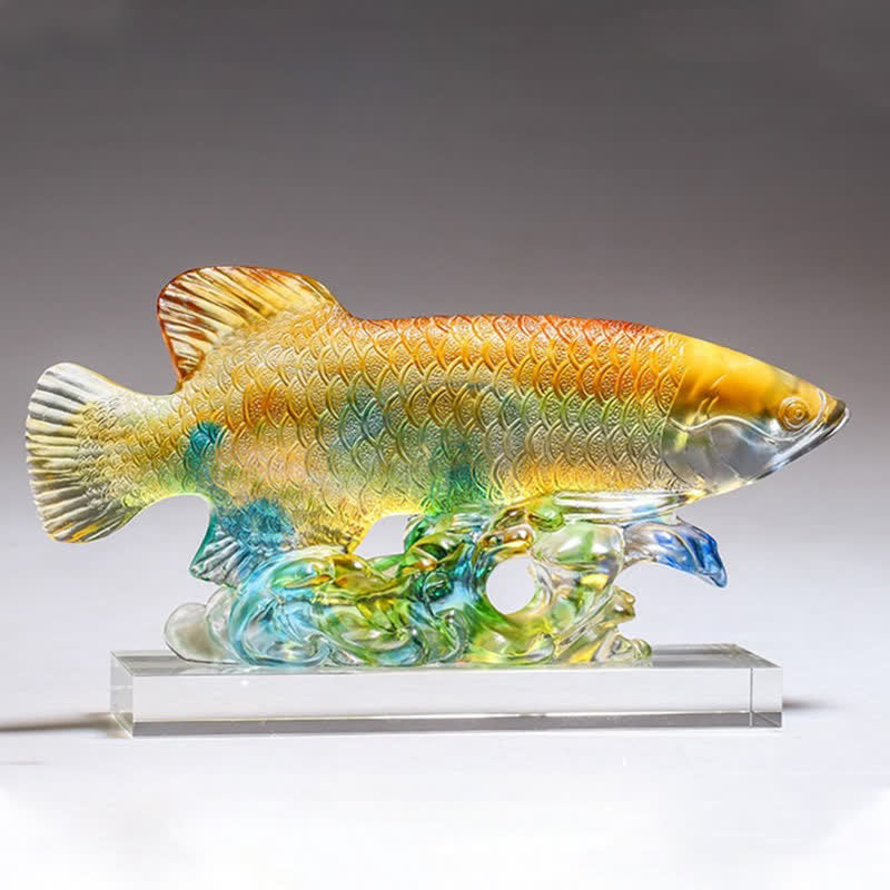 Pezzo d'arte fatto a mano in cristallo Liuli Koi Fish, decorazione per ufficio e casa - image 5