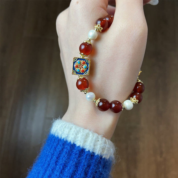 Bracciale Buddha Stones Agata Rossa Perla Fiducia Autoaccettazione