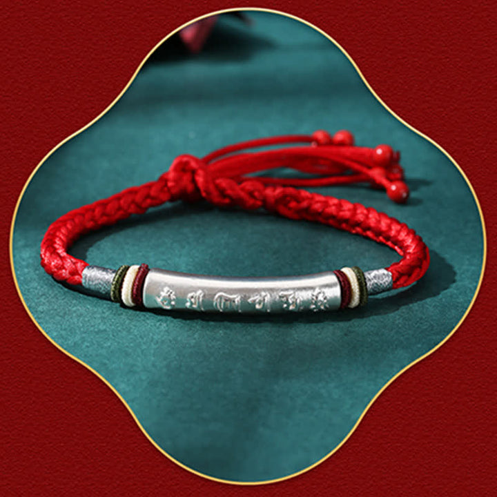 Braccialetto di corda di protezione e forza Om Mani Padme Hum in argento sterling 999 Buddha Stones - image 5