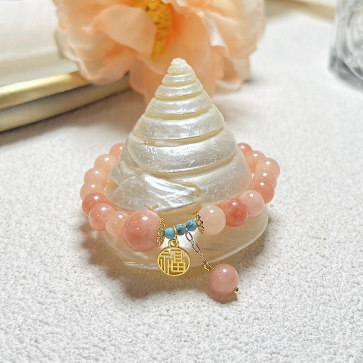 Buddha Stones Pietra arancione naturale Turchese Fu Character Charm Bracciale fortuna