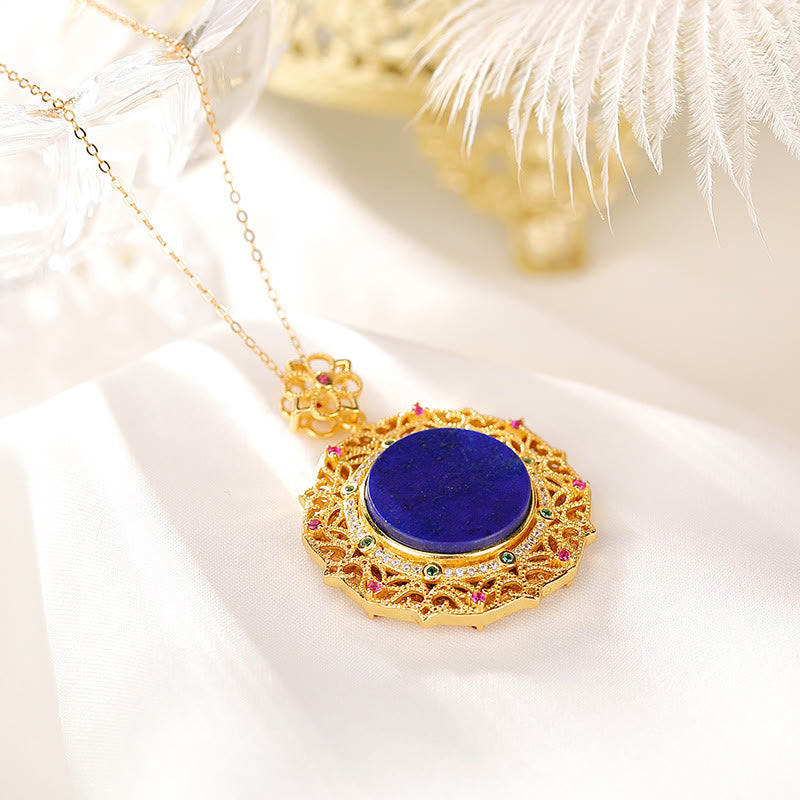 Collana con ciondolo positivo in lapislazzuli e lazurite placcata oro in argento sterling 925 Buddha Stones - image 1