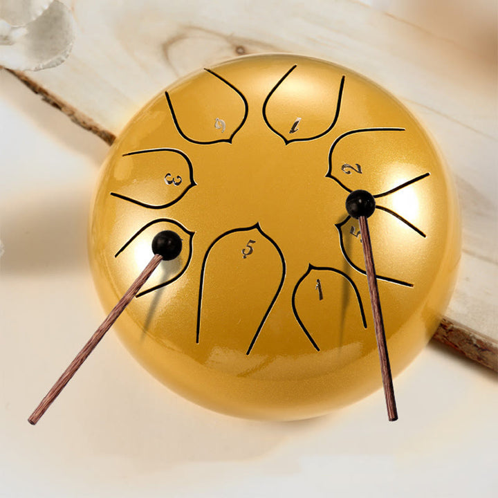 Buddha Stones Steel Tongue Drum Sound Healing Meditazione Lotus Pattern Drum Kit 8 Note Strumento a percussione da 6 pollici