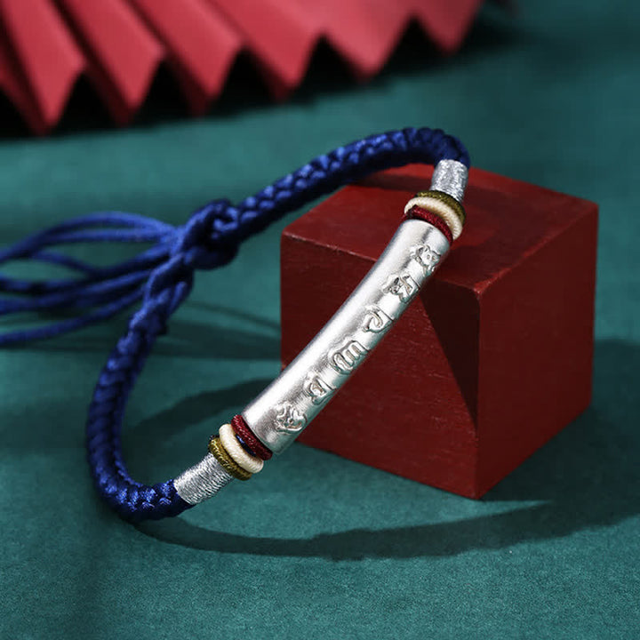 Braccialetto di corda di protezione e forza Om Mani Padme Hum in argento sterling 999 Buddha Stones - Argento Sterling 999 - Blu (misura del braccialetto 16+4,5 cm) - image 12