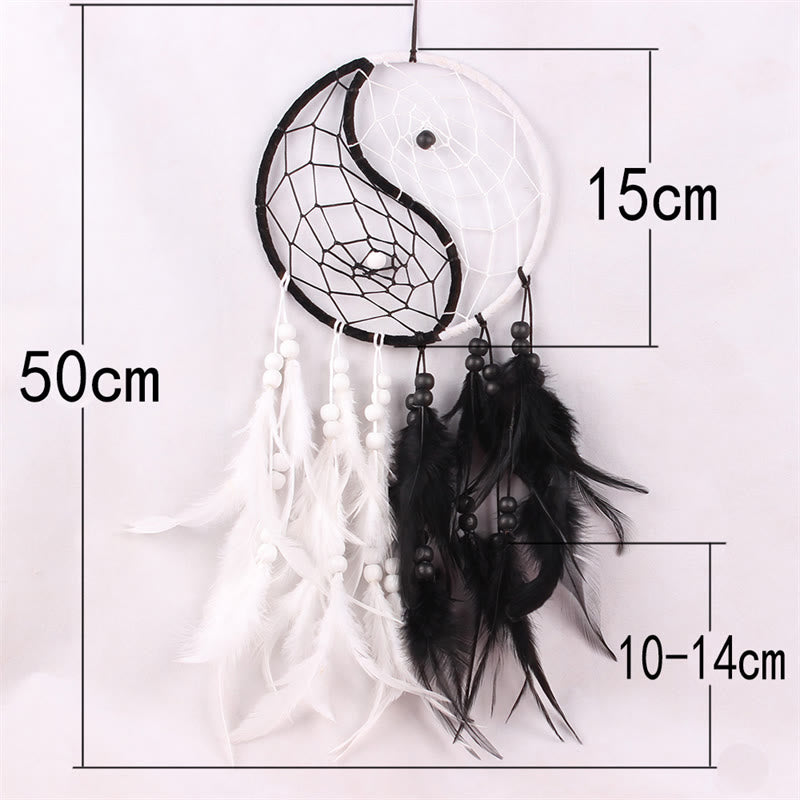 Acchiappasogni Yin Yang Rete circolare con piume Decorazione di equilibrio - image 13