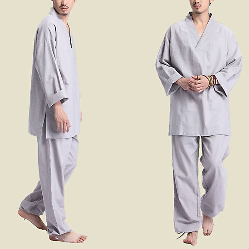 Set da uomo di abbigliamento yoga Buddha Stones a V, in cotone e lino, per meditazione e preghiera, spirituale e zen - image 13