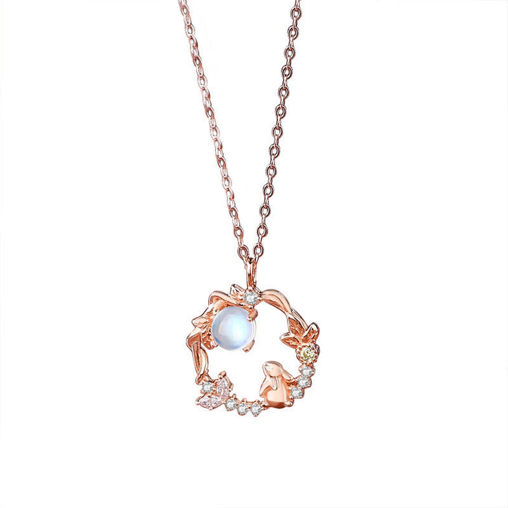 Collana con ciondolo e orecchini in argento sterling 925 con motivo a fiori di pietra lunare dell'anno del coniglio - image 10