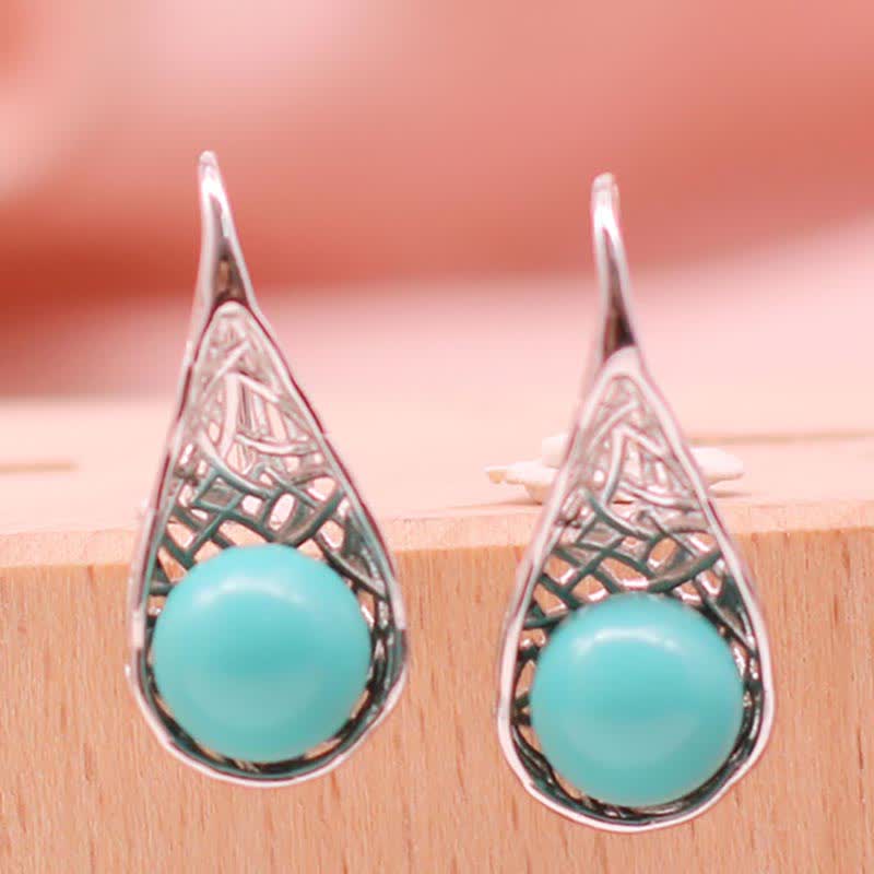 Orecchini pendenti con motivo a perline turchesi in argento sterling 925 Buddha Stones - image 1